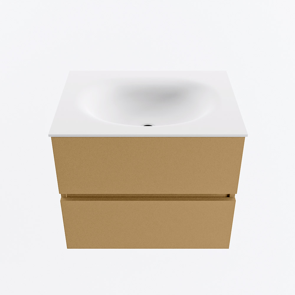 Mondiaz VICA 60cm badmeubel onderkast Oro 2 lades. Wastafel MOON midden zonder kraangat, kleur Talc.