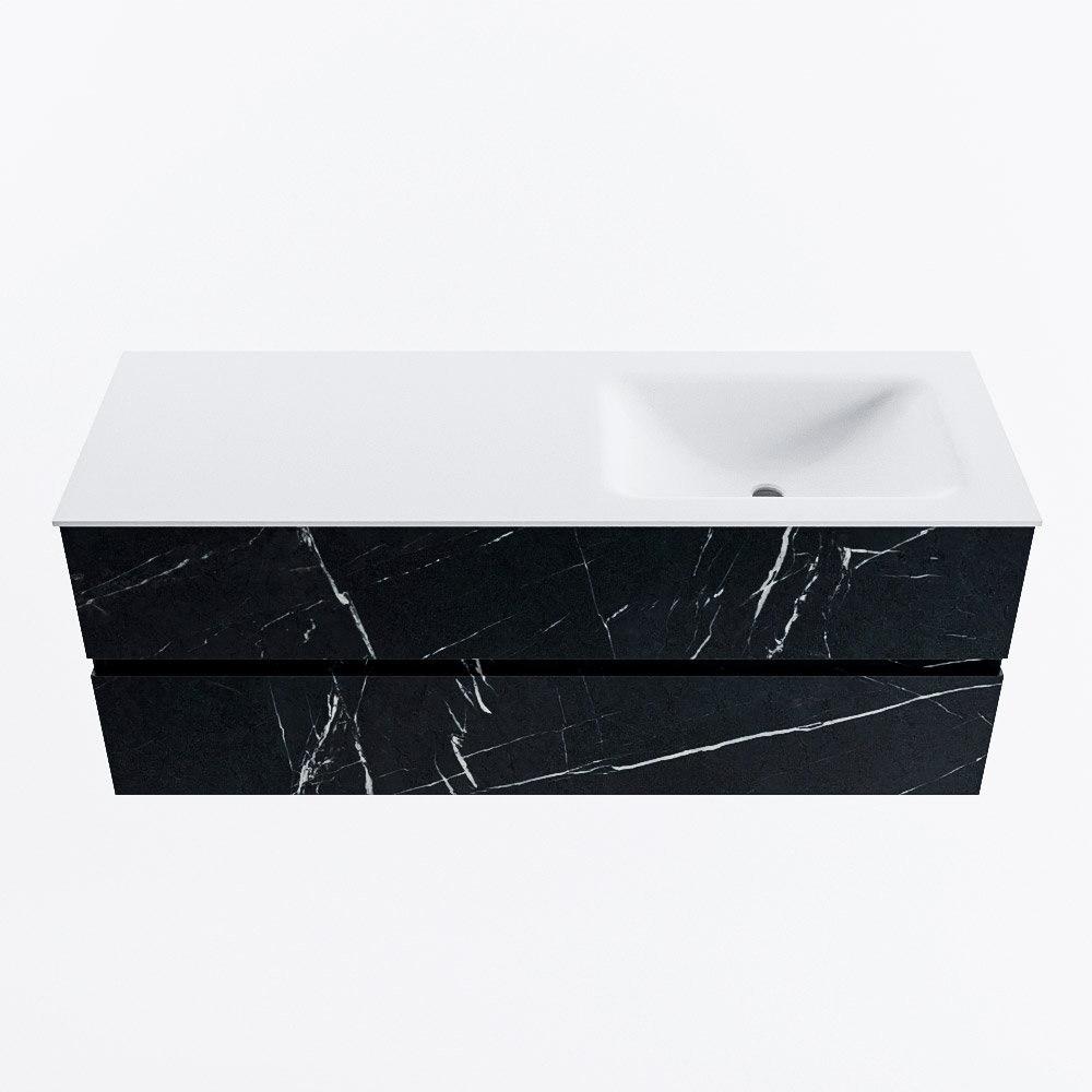 Mondiaz VICA 130cm badmeubel onderkast Marquina 2 lades. Wastafel CLOUD rechts zonder kraangat, kleur Talc.