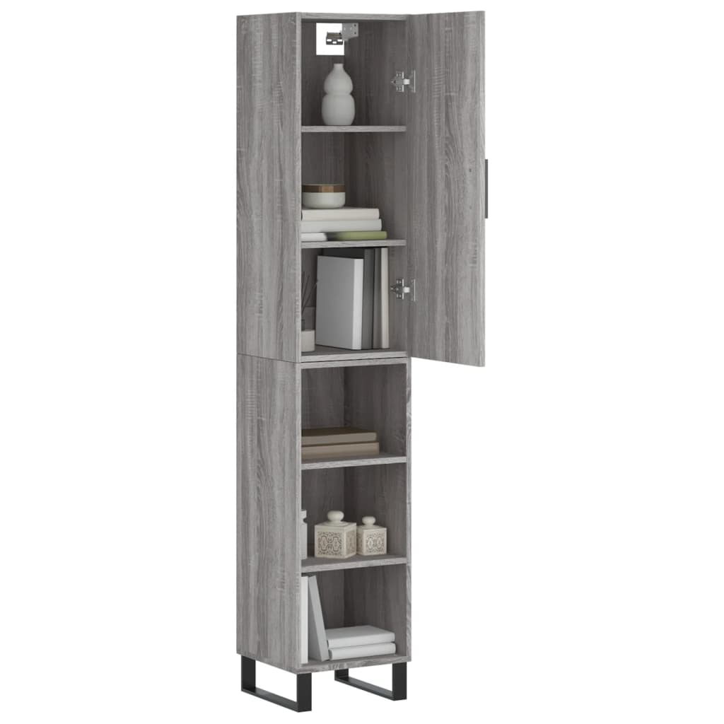 vidaXL Hoge kast 34,5x34x180 cm bewerkt hout grijs sonoma eikenkleurig