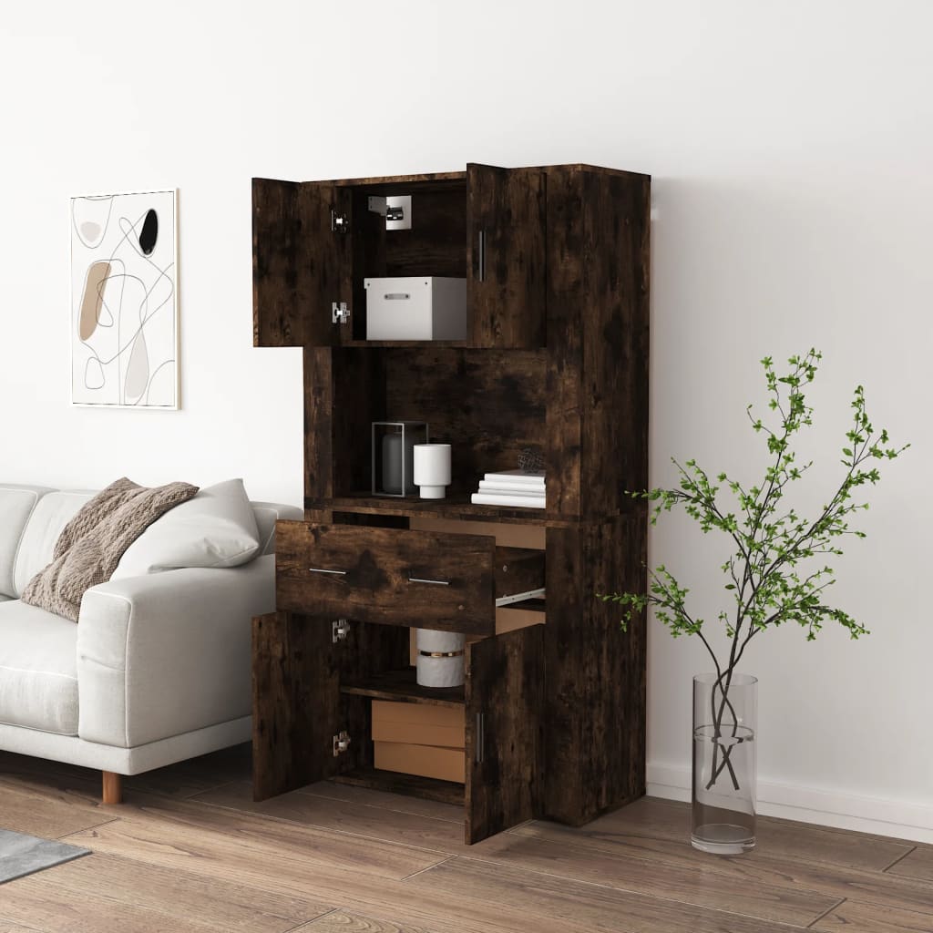 vidaXL Hoge kast bewerkt hout gerookt eikenkleurig
