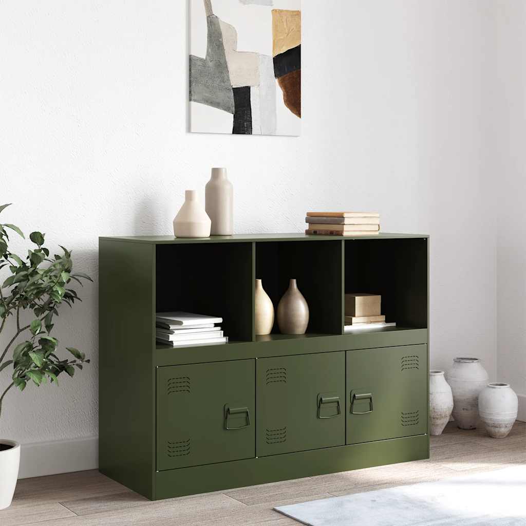 vidaXL Dressoir 99x39x73 cm staal olijfgroen