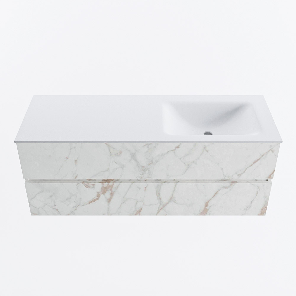 Mondiaz VICA 130cm badmeubel onderkast Carrara 2 lades. Wastafel CLOUD rechts 1 kraangat, kleur Talc.