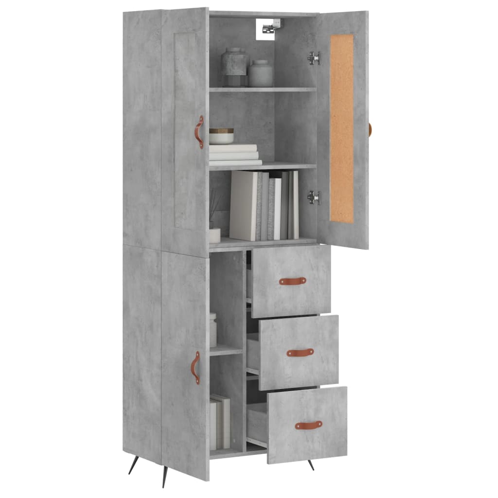 vidaXL Hoge kast 69,5x34x180 cm bewerkt hout betongrijs
