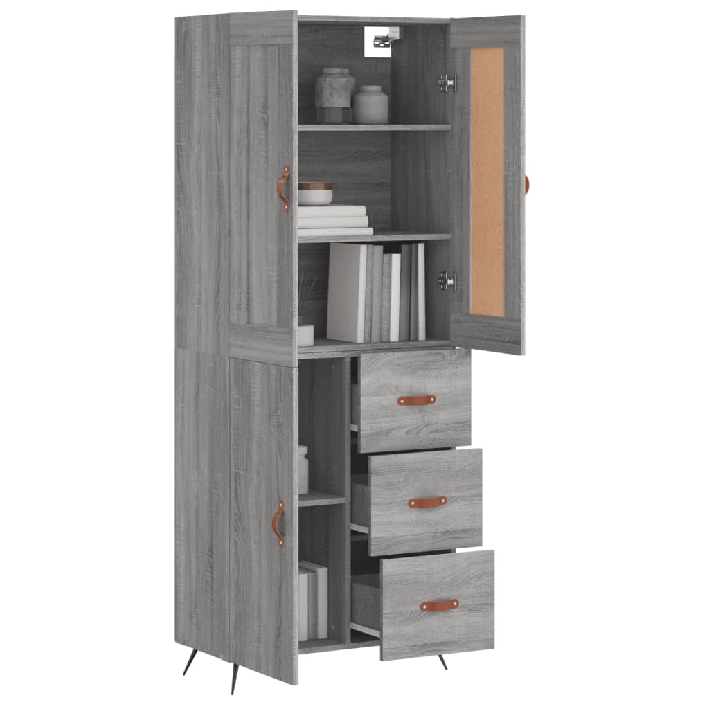 vidaXL Hoge kast 69,5x34x180 cm bewerkt hout grijs sonoma eikenkleurig