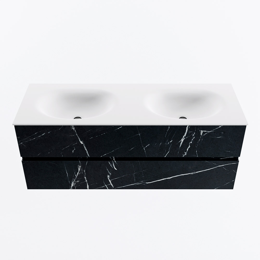 Mondiaz VICA 130cm badmeubel onderkast Marquina 2 lades. Wastafel MOON dubbel zonder kraangat, kleur Talc.