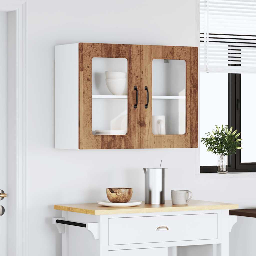 vidaXL Keukenwandkast met glazen deur bewerkt hout oud houtkleurig