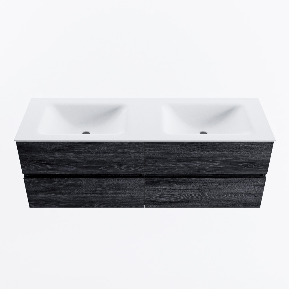 Mondiaz VICA 140cm badmeubel onderkast Antracite 4 lades. Wastafel CLOUD dubbel 2 kraangaten, kleur Talc.