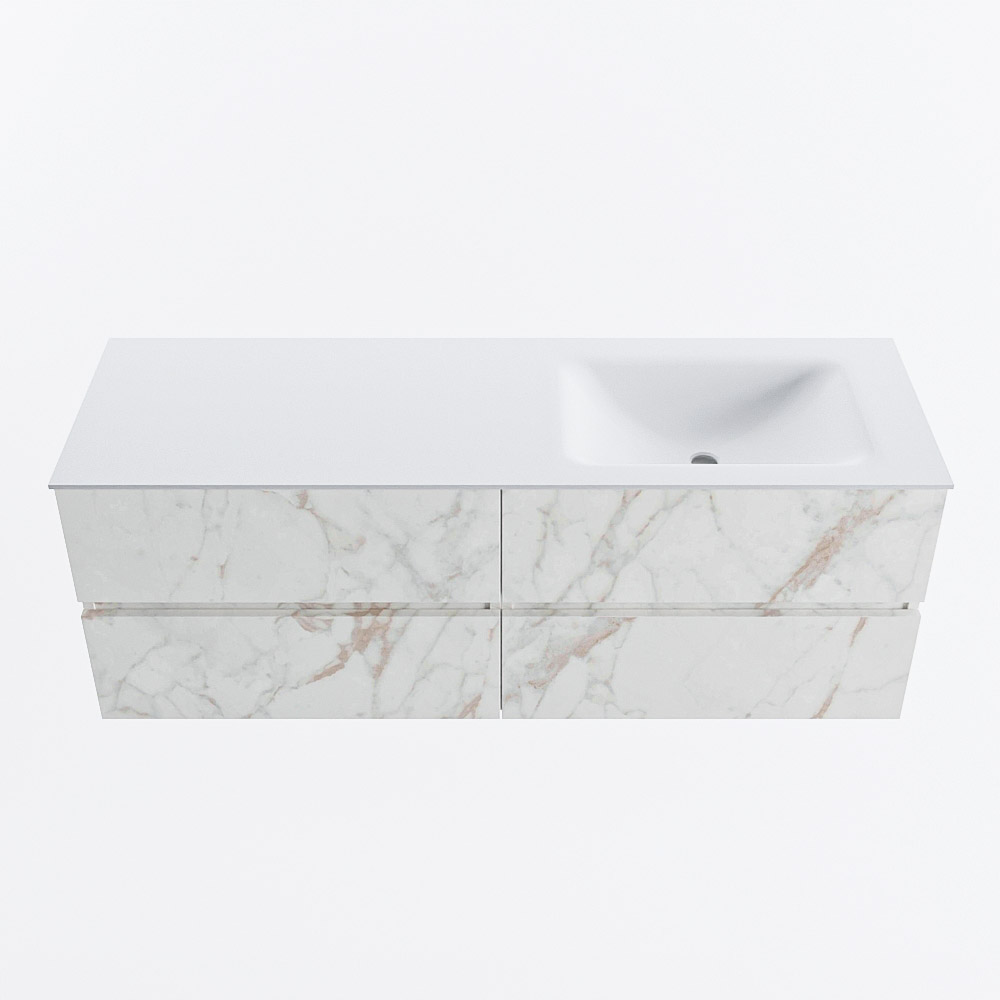 Mondiaz VICA 140cm badmeubel onderkast Carrara 4 lades. Wastafel CLOUD rechts 1 kraangat, kleur Talc.