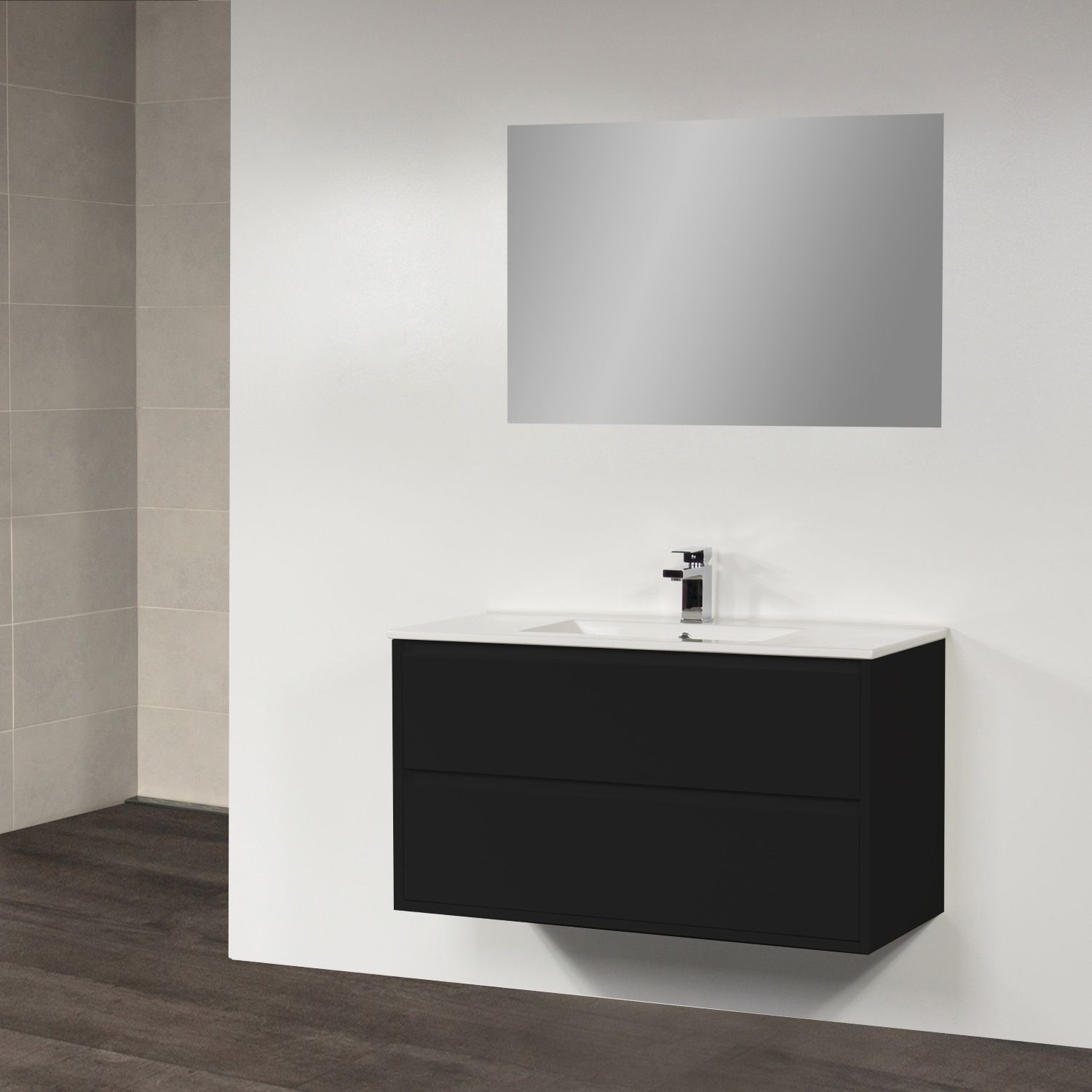 Sanitop Badkamermeubelset New Future 120cm Incl 1 Sifon Uitsparing Hoogglans Zwart