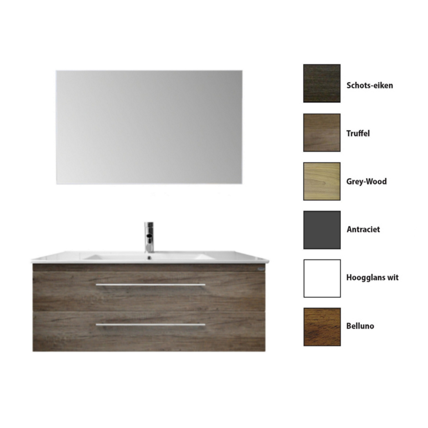 Sanicare Badkamermeubelset  Q15 2 Laden Grey-Wood (spiegel optioneel)
