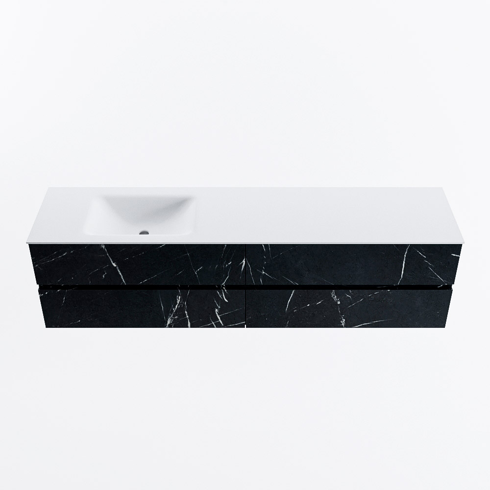 Mondiaz VICA 190cm badmeubel onderkast Marquina 4 lades. Wastafel CLOUD links zonder kraangat, kleur Talc.
