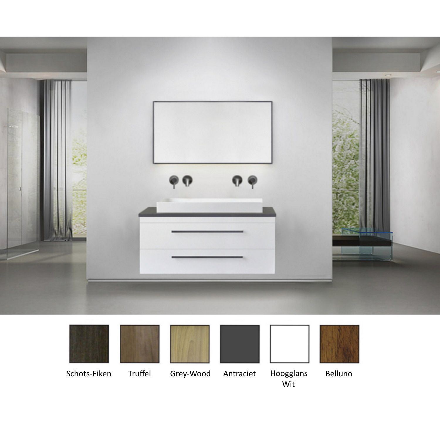 Sanicare Badkamermeubelset  Q16 100 cm Hoogglans Wit (spiegel optioneel)