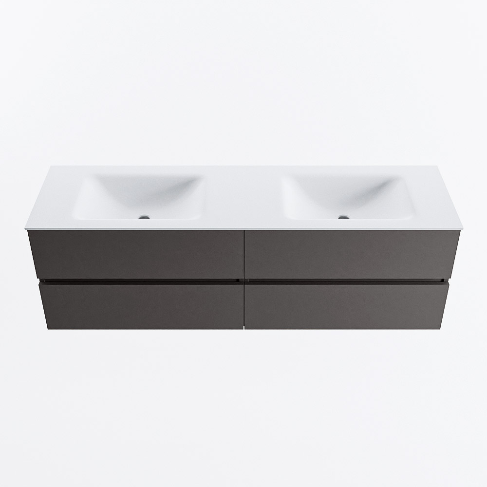 Mondiaz VICA 160cm badmeubel onderkast Dark Grey 4 lades. Wastafel CLOUD dubbel zonder kraangat, kleur Talc.