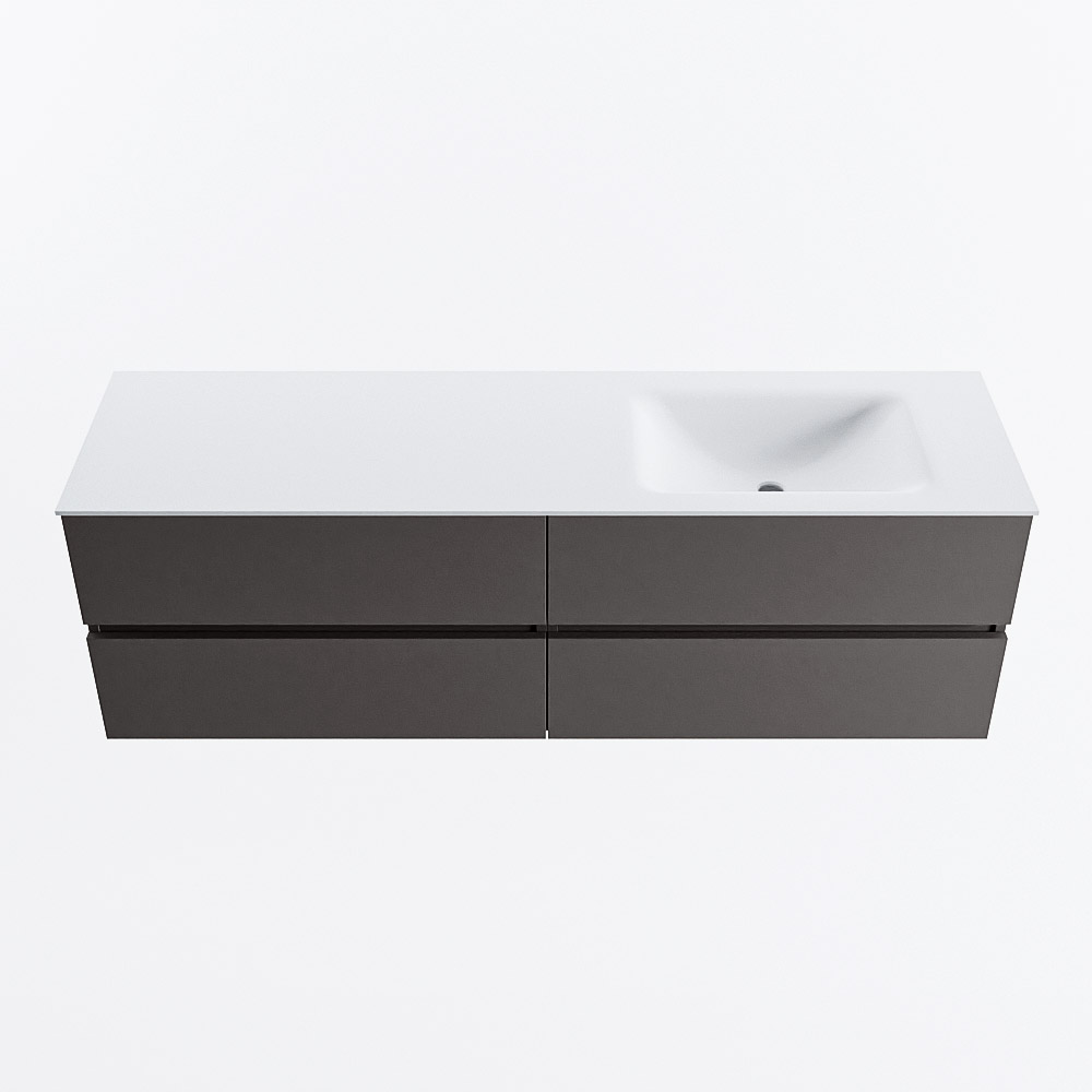 Mondiaz VICA 160cm badmeubel onderkast Dark Grey 4 lades. Wastafel CLOUD rechts zonder kraangat, kleur Talc.
