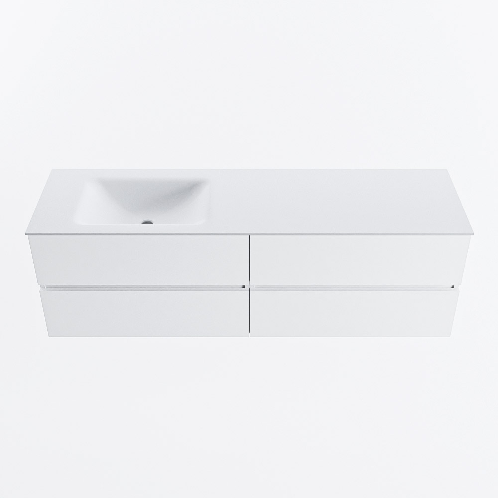 Mondiaz VICA 160cm badmeubel onderkast Talc 4 lades. Wastafel CLOUD links 1 kraangat, kleur Talc.