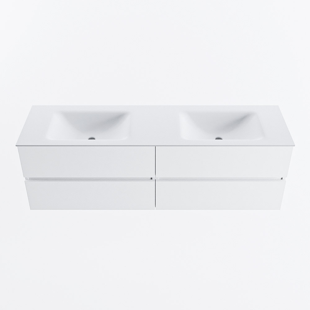 Mondiaz VICA 160cm badmeubel onderkast Talc 4 lades. Wastafel CLOUD dubbel 2 kraangaten, kleur Talc.