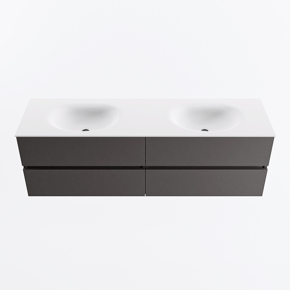 Mondiaz VICA 160cm badmeubel onderkast Dark Grey 4 lades. Wastafel MOON dubbel 2 kraangaten, kleur Talc.