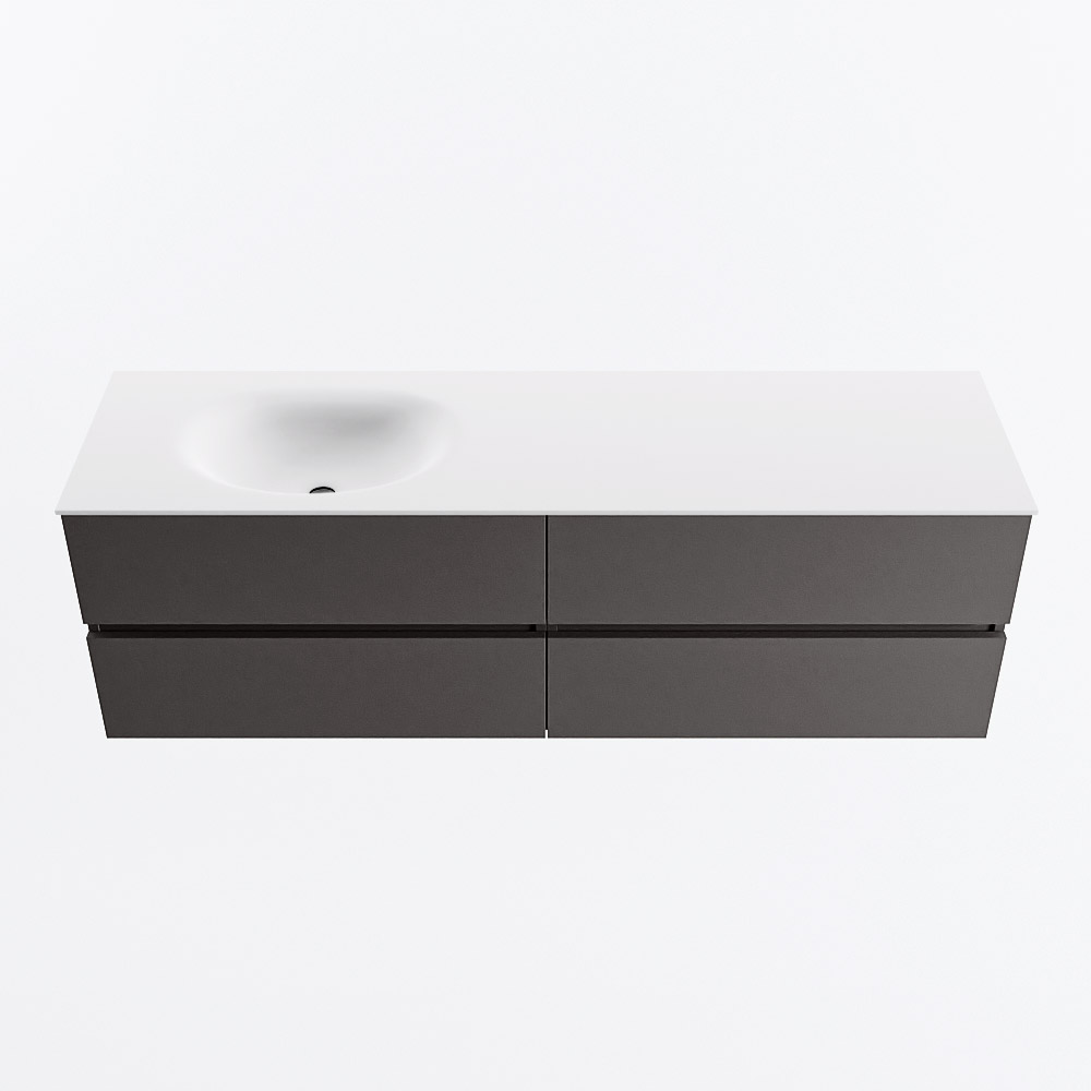 Mondiaz VICA 160cm badmeubel onderkast Dark Grey 4 lades. Wastafel MOON links zonder kraangat, kleur Talc.