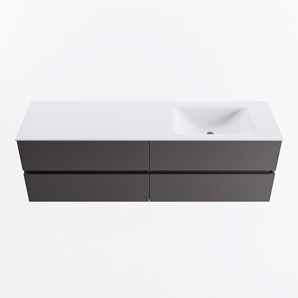 Mondiaz VICA 160cm badmeubel onderkast Dark Grey 4 lades. Wastafel CLOUD rechts 1 kraangat, kleur Talc.