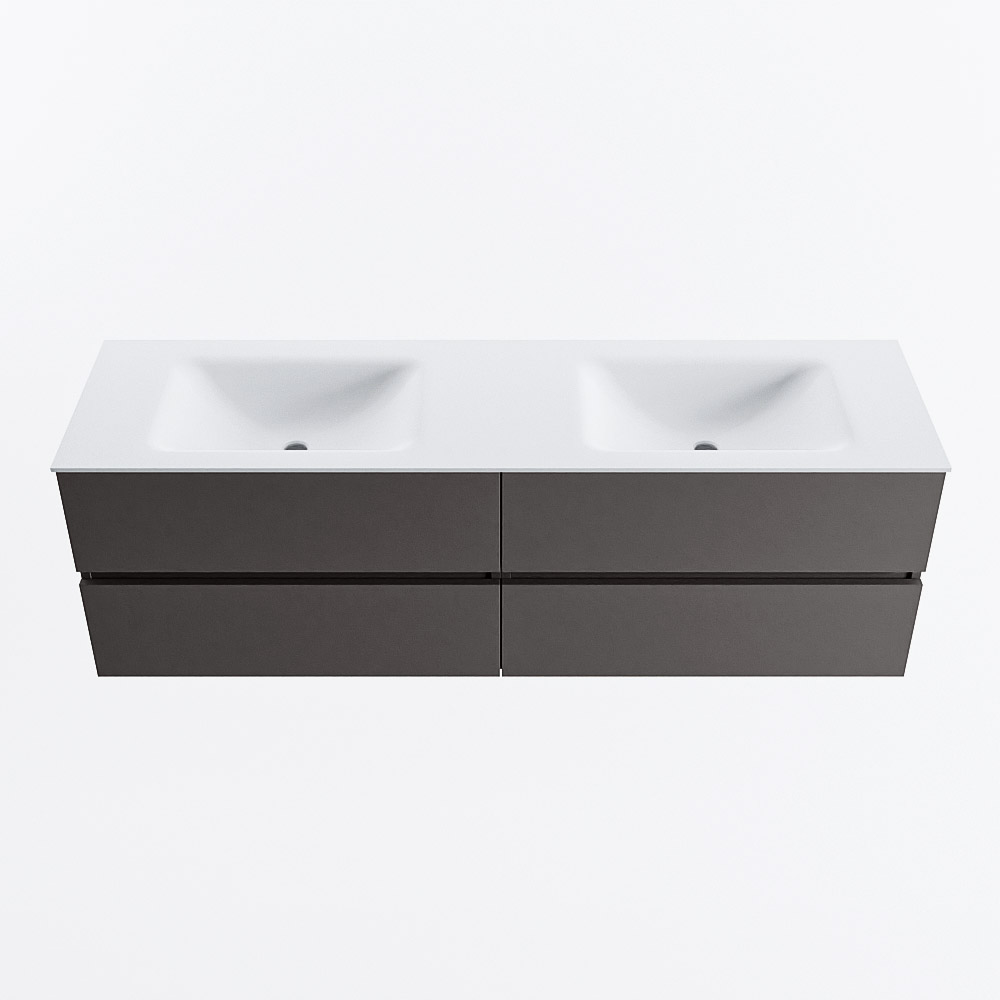 Mondiaz VICA 160cm badmeubel onderkast Dark Grey 4 lades. Wastafel CLOUD dubbel 2 kraangaten, kleur Talc.