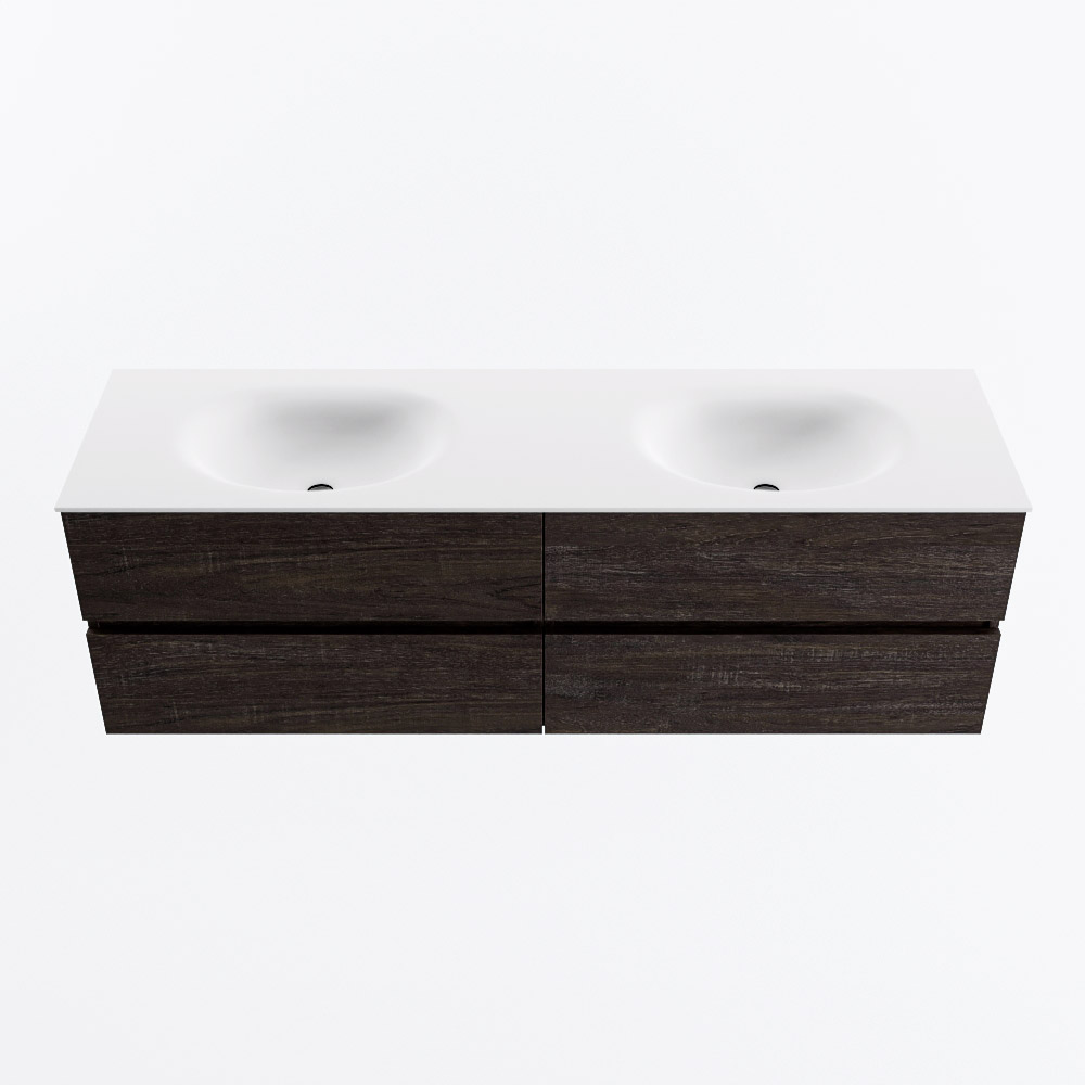 Mondiaz VICA 160cm badmeubel onderkast Dark Brown 4 lades. Wastafel MOON dubbel 2 kraangaten, kleur Talc.