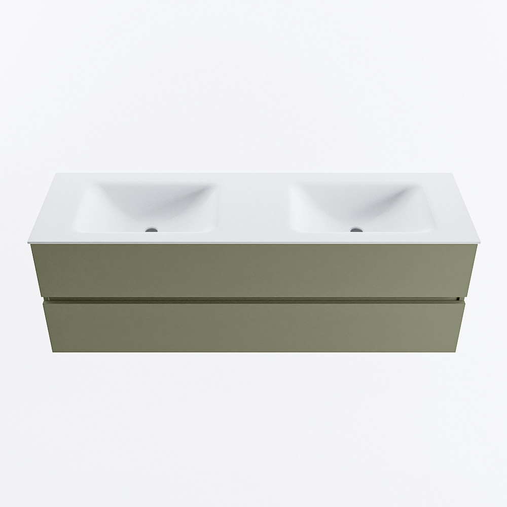 Mondiaz VICA 150cm badmeubel onderkast Army 2 lades. Wastafel CLOUD dubbel 2 kraangaten, kleur Talc.