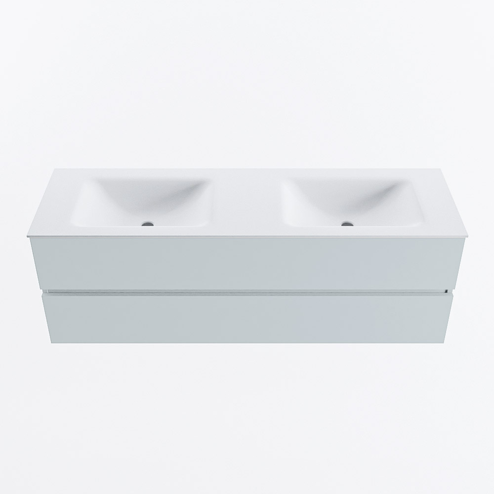 Mondiaz VICA 150cm badmeubel onderkast Clay 2 lades. Wastafel CLOUD dubbel 2 kraangaten, kleur Talc.