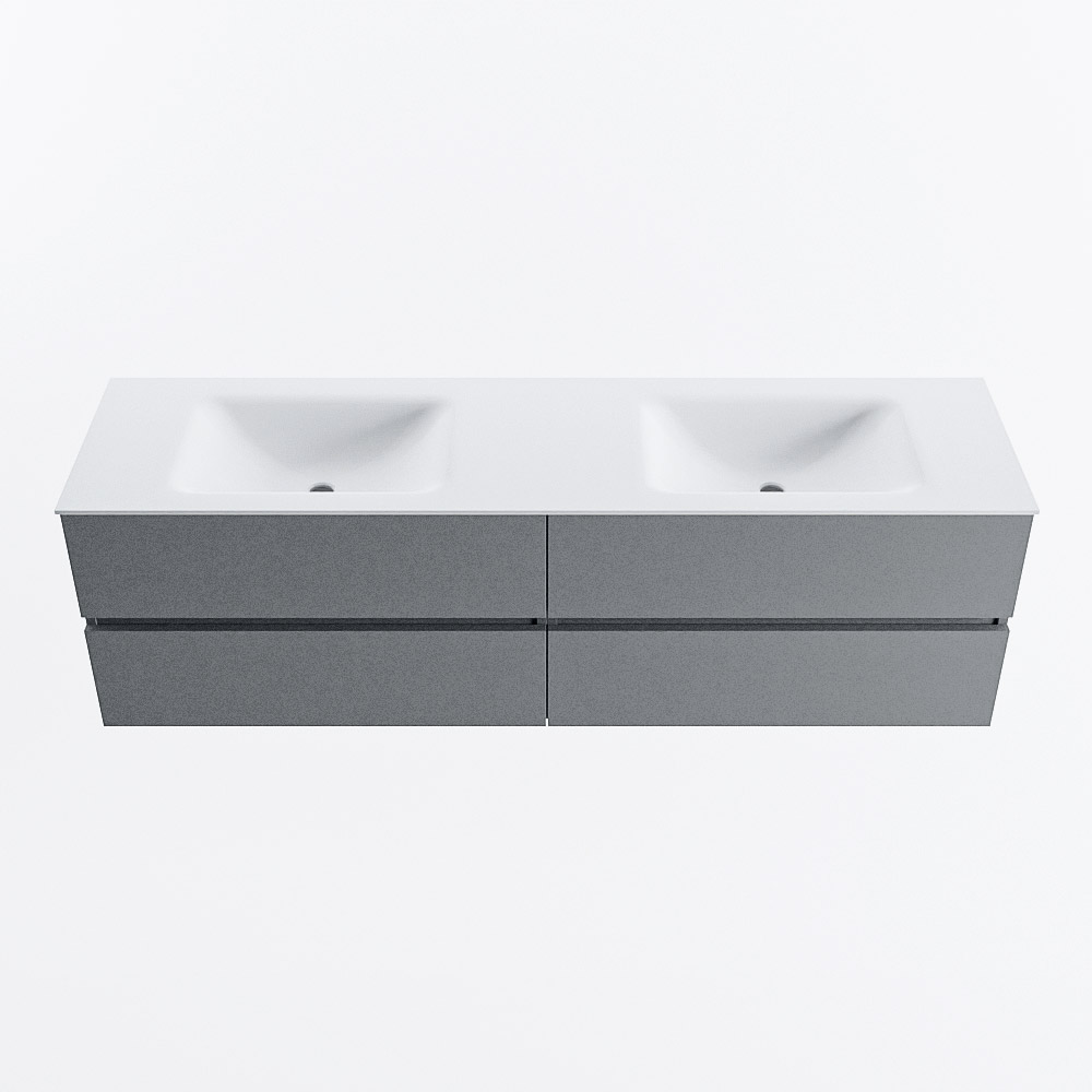 Mondiaz VICA 170cm badmeubel onderkast Plata 4 lades. Wastafel CLOUD dubbel 2 kraangaten, kleur Talc.