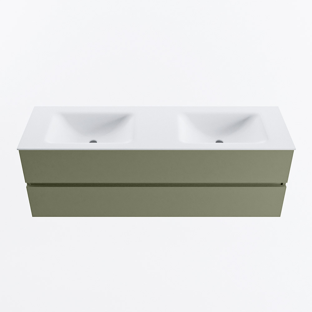 Mondiaz VICA 150cm badmeubel onderkast Army 2 lades. Wastafel CLOUD dubbel zonder kraangat, kleur Talc.