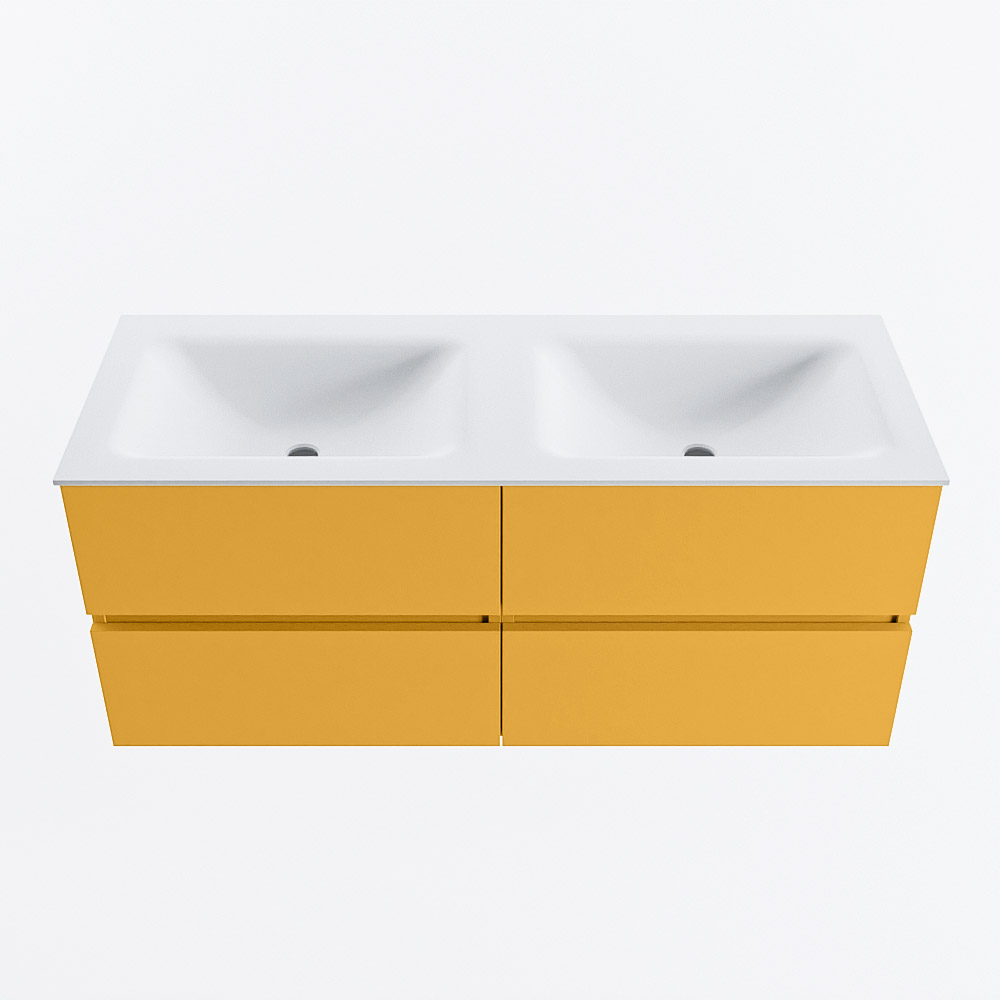 Mondiaz VICA 120cm badmeubel onderkast Ocher 4 lades. Wastafel CLOUD dubbel 2 kraangaten, kleur Talc.