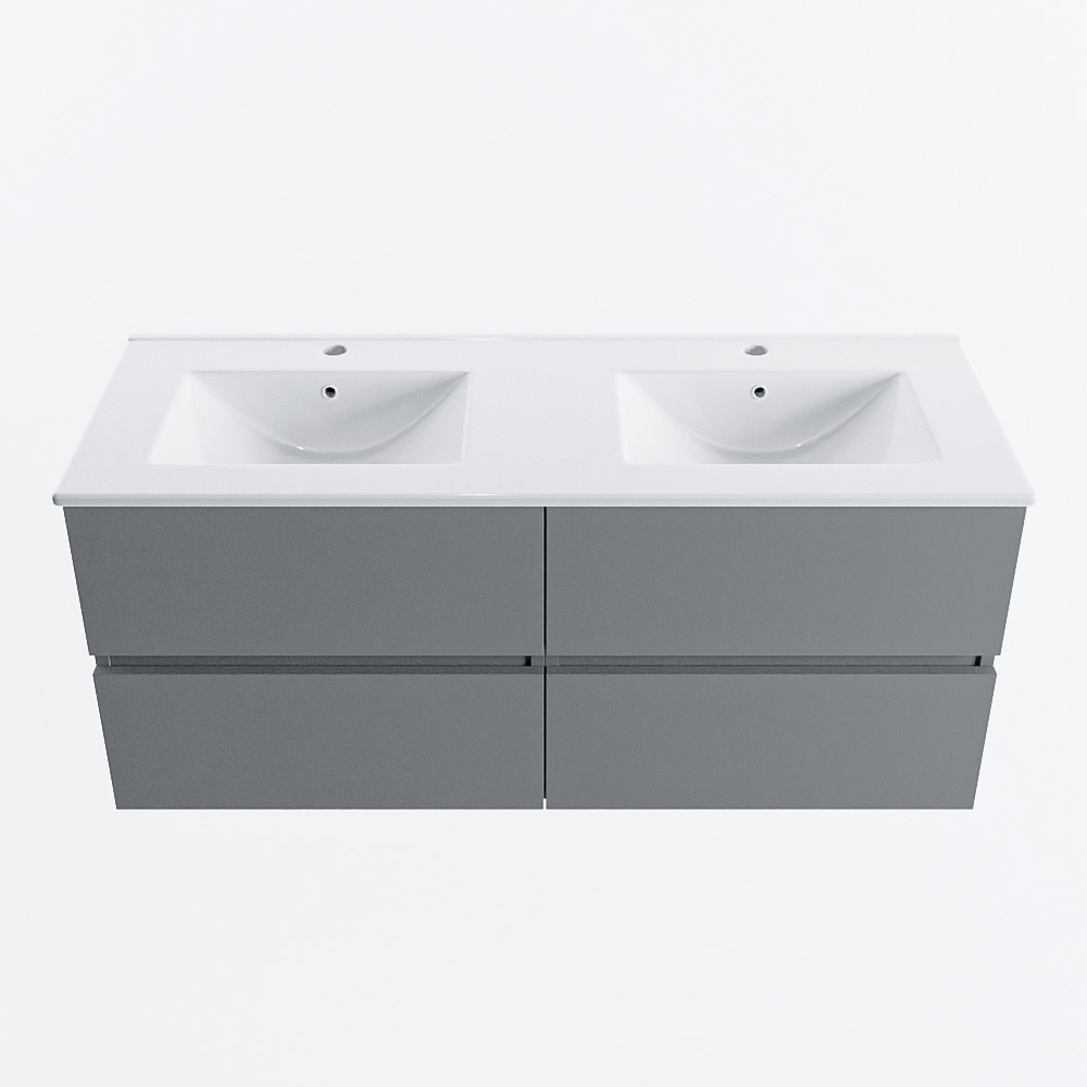 Mondiaz VICA 120cm badmeubel onderkast Plata 4 lades. Wastafel DENIA dubbel 2 kraangaten, kleur Glanzend Wit.