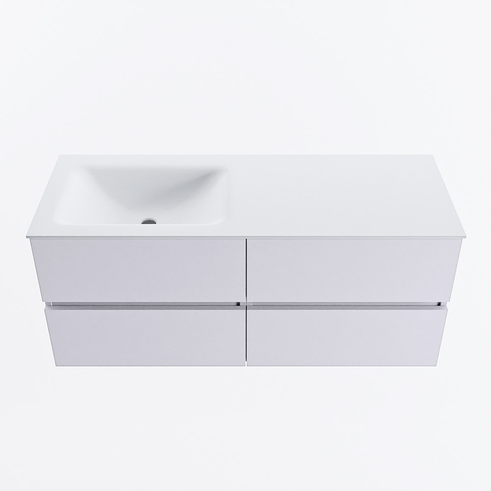 Mondiaz VICA 120cm badmeubel onderkast Cale 4 lades. Wastafel CLOUD links 1 kraangat, kleur Talc.