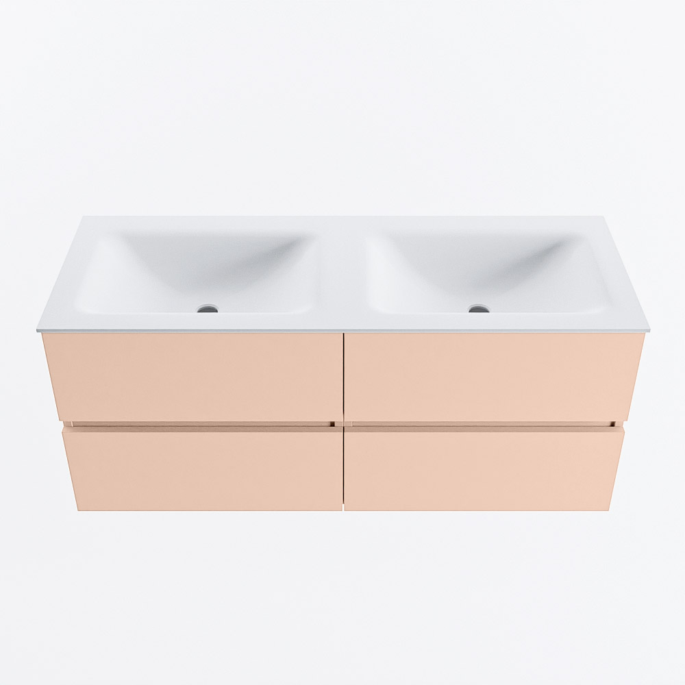 Mondiaz VICA 120cm badmeubel onderkast Rosee 4 lades. Wastafel CLOUD dubbel 2 kraangaten, kleur Talc.
