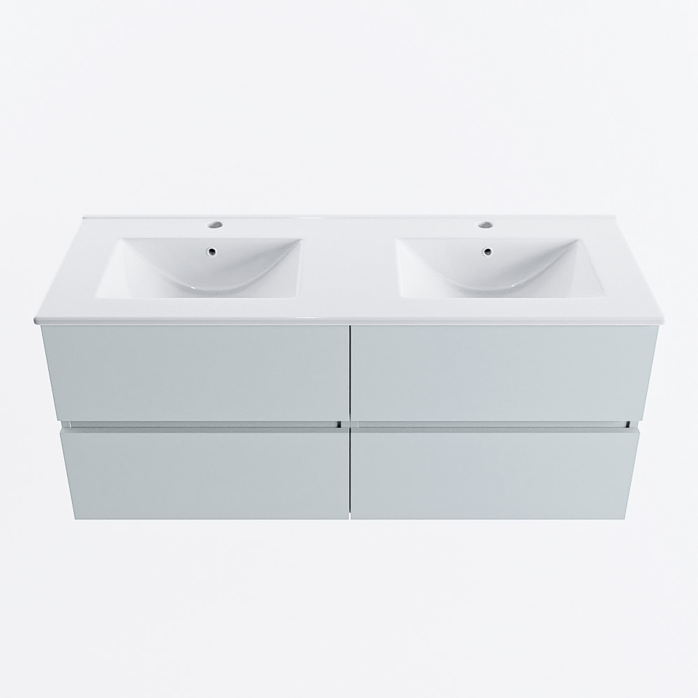 Mondiaz VICA 120cm badmeubel onderkast Clay 4 lades. Wastafel DENIA dubbel 2 kraangaten, kleur Glanzend Wit.