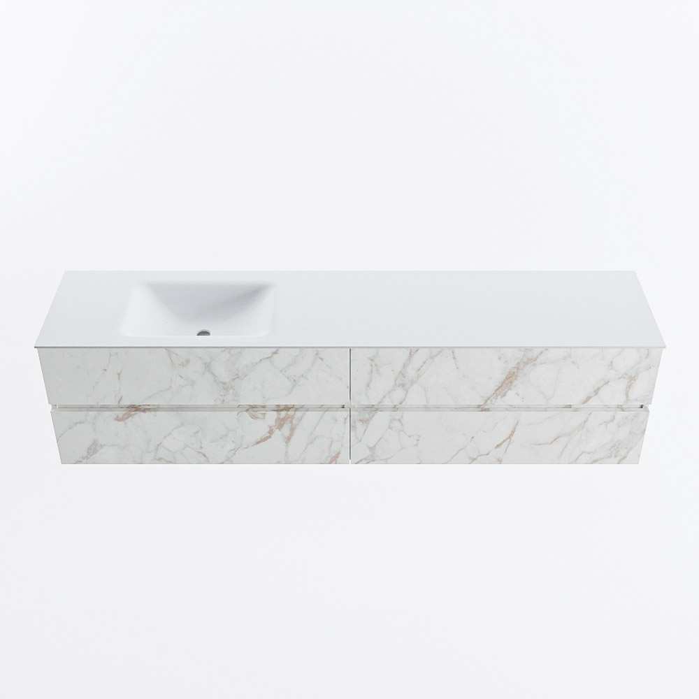 Mondiaz VICA 200cm badmeubel onderkast Carrara 4 lades. Wastafel CLOUD links 1 kraangat, kleur Talc.