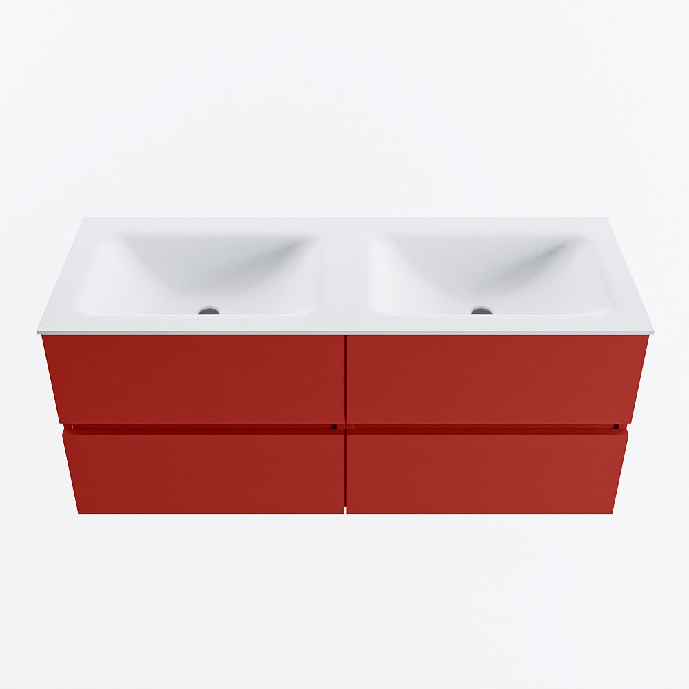 Mondiaz VICA 120cm badmeubel onderkast Fire 4 lades. Wastafel CLOUD dubbel 2 kraangaten, kleur Talc.