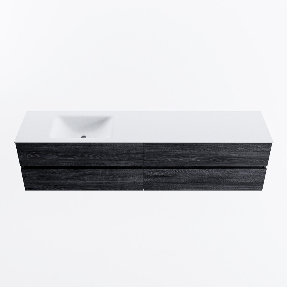Mondiaz VICA 200cm badmeubel onderkast Antracite 4 lades. Wastafel CLOUD links 1 kraangat, kleur Talc.