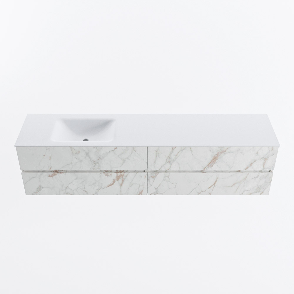 Mondiaz VICA 200cm badmeubel onderkast Carrara 4 lades. Wastafel CLOUD links zonder kraangat, kleur Talc.