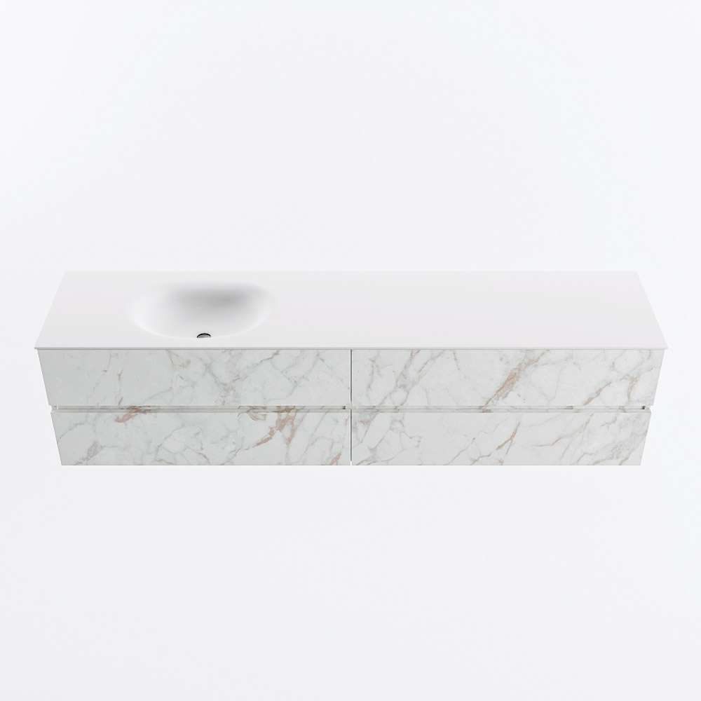 Mondiaz VICA 200cm badmeubel onderkast Carrara 4 lades. Wastafel MOON links 1 kraangat, kleur Talc.