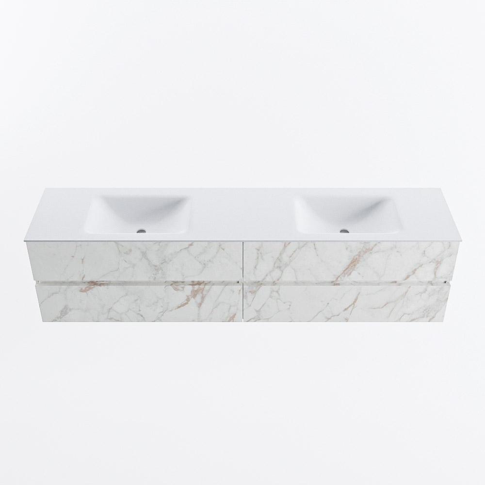 Mondiaz VICA 200cm badmeubel onderkast Carrara 4 lades. Wastafel CLOUD dubbel zonder kraangat, kleur Talc.