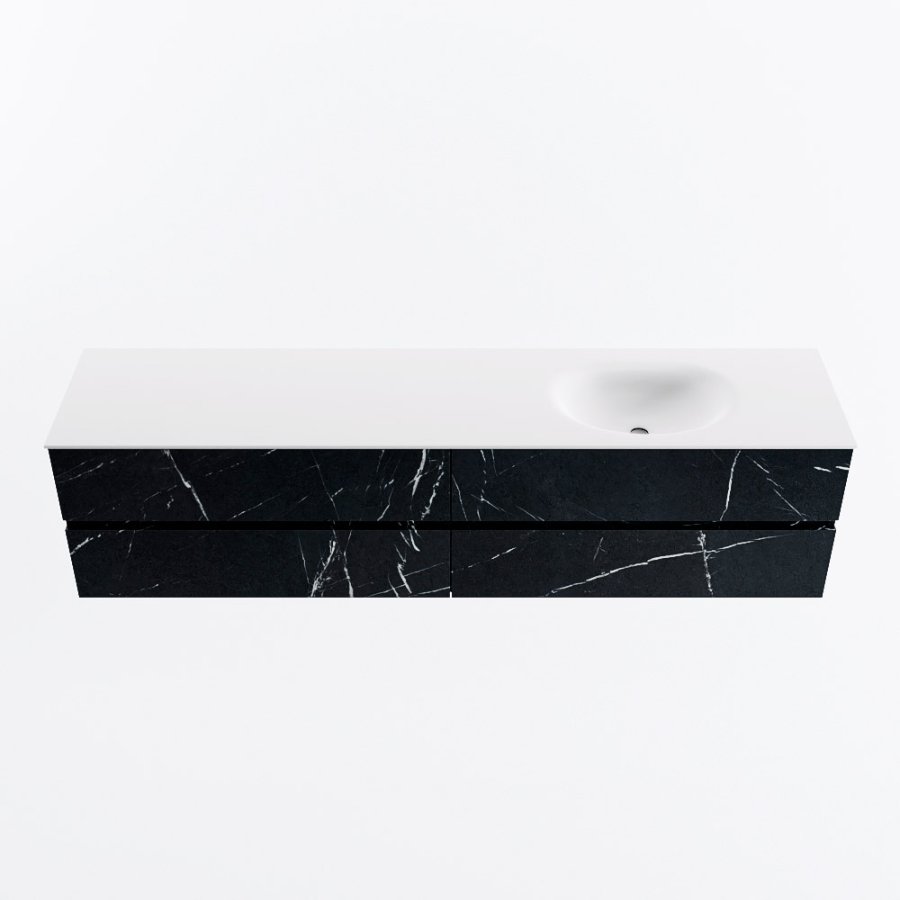 Mondiaz VICA 200cm badmeubel onderkast Marquina 4 lades. Wastafel MOON rechts zonder kraangat, kleur Talc.