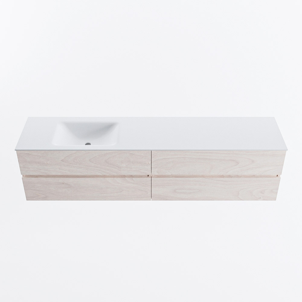 Mondiaz VICA 200cm badmeubel onderkast Underlayment 4 lades. Wastafel CLOUD links zonder kraangat, kleur Talc.