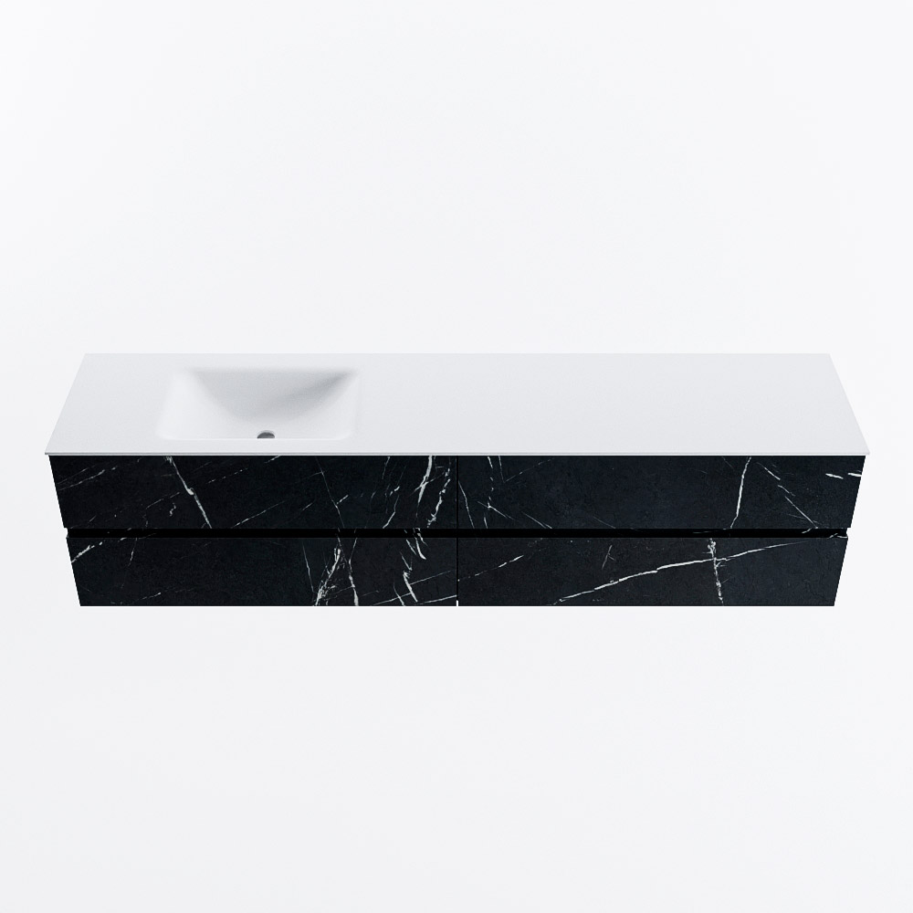 Mondiaz VICA 200cm badmeubel onderkast Marquina 4 lades. Wastafel CLOUD links 1 kraangat, kleur Talc.