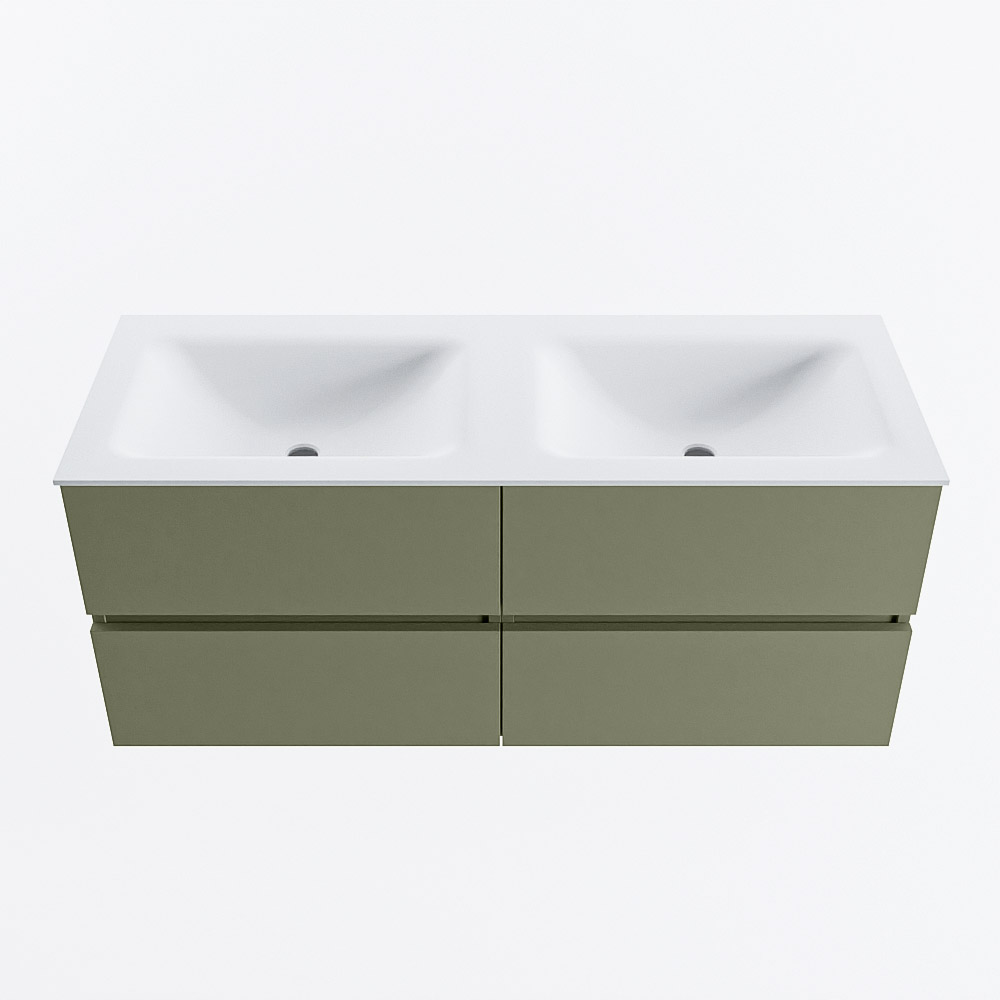 Mondiaz VICA 120cm badmeubel onderkast Army 4 lades. Wastafel CLOUD dubbel zonder kraangat, kleur Talc.