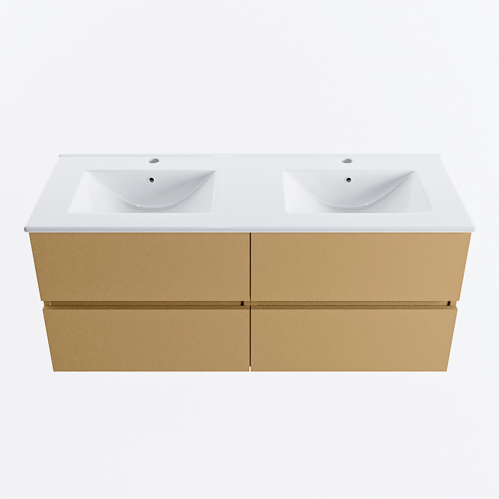 Mondiaz VICA 120cm badmeubel onderkast Oro 4 lades. Wastafel DENIA dubbel 2 kraangaten, kleur Glanzend Wit.