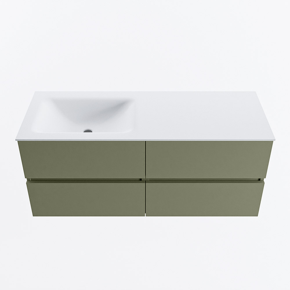 Mondiaz VICA 120cm badmeubel onderkast Army 4 lades. Wastafel CLOUD links zonder kraangat, kleur Talc.