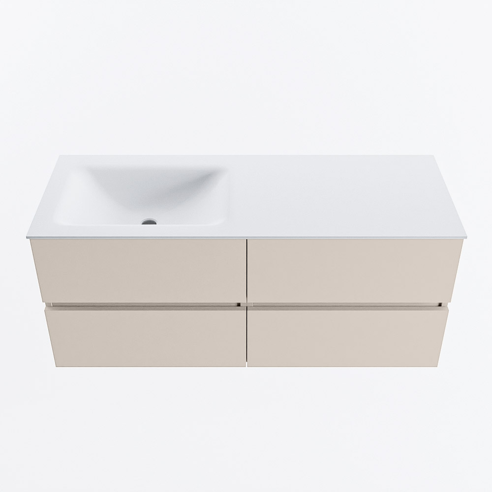 Mondiaz VICA 120cm badmeubel onderkast Linen 4 lades. Wastafel CLOUD links zonder kraangat, kleur Talc.