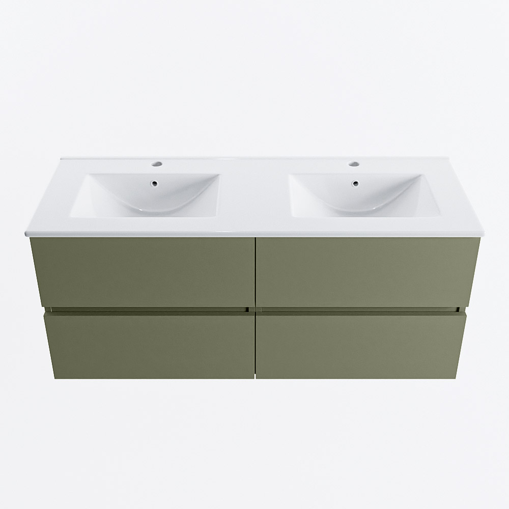 Mondiaz VICA 120cm badmeubel onderkast Army 4 lades. Wastafel DENIA dubbel 2 kraangaten, kleur Glanzend Wit.