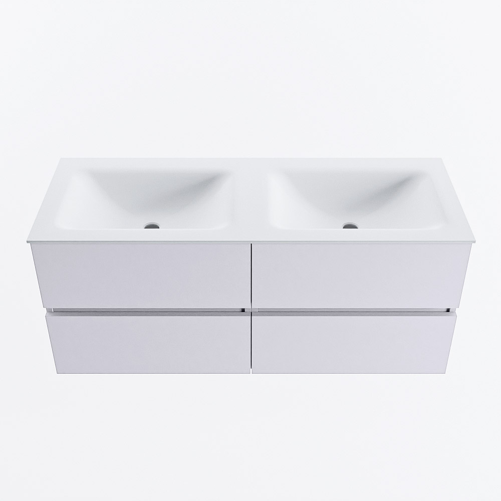 Mondiaz VICA 120cm badmeubel onderkast Cale 4 lades. Wastafel CLOUD dubbel 2 kraangaten, kleur Talc.