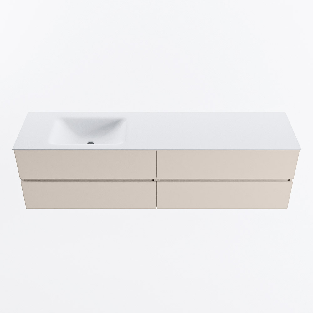 Mondiaz VICA 180cm badmeubel onderkast Linen 4 lades. Wastafel CLOUD links zonder kraangat, kleur Talc.
